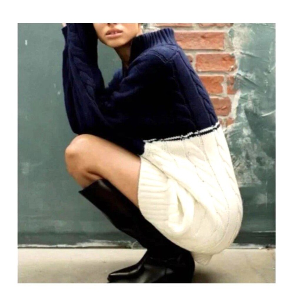 Staud Sz S Hamptons Navy White Chunky Cable Knit 1/4 Zip Sweater Oversized $345